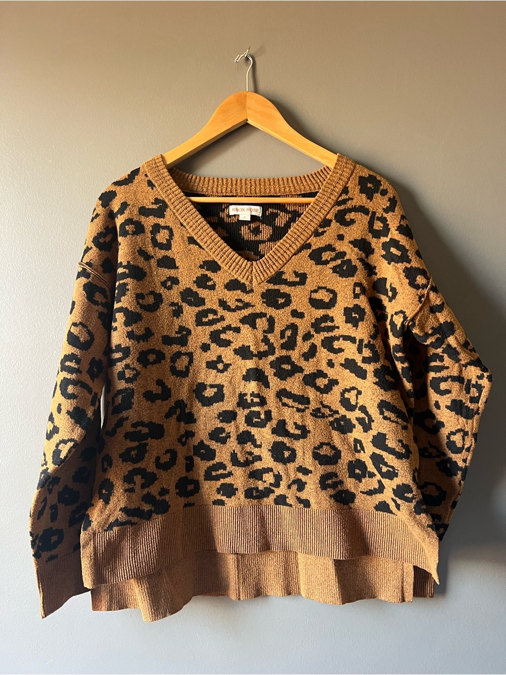 Knox Rose Leopard Print V-Neck Sweater